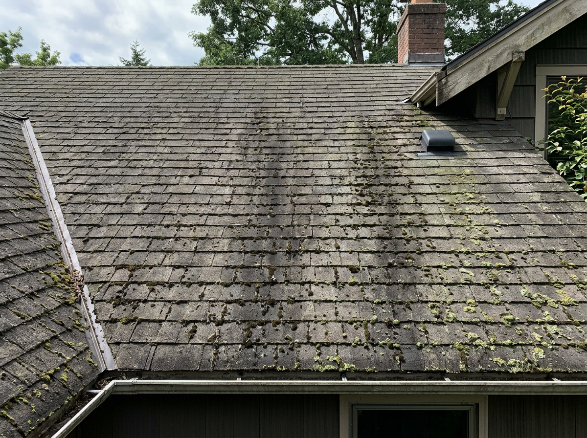 Roof soft washing before